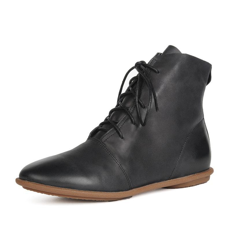 Oxfords For Women Lace Up Flat Sole Ankle Boots Handmade Waxing Leather Martin Boots Black/Brown