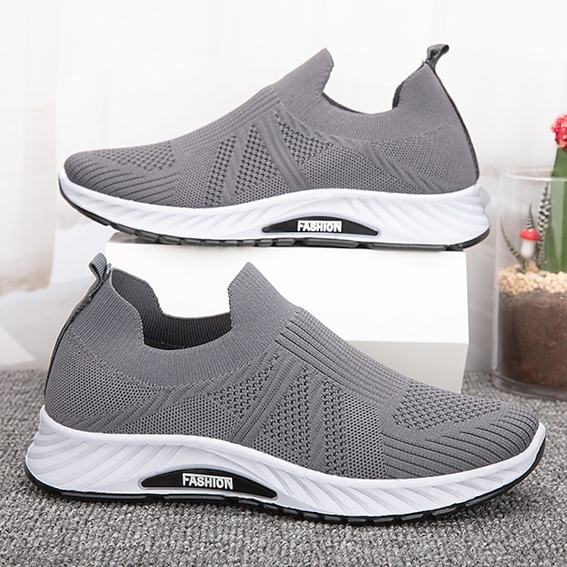 Men's Sneakers Slip On Running Shoes Non-slip Cushioning Breathable Light Soft Running Road Running Rubber Tulle Spring Fall Black Blue Grey