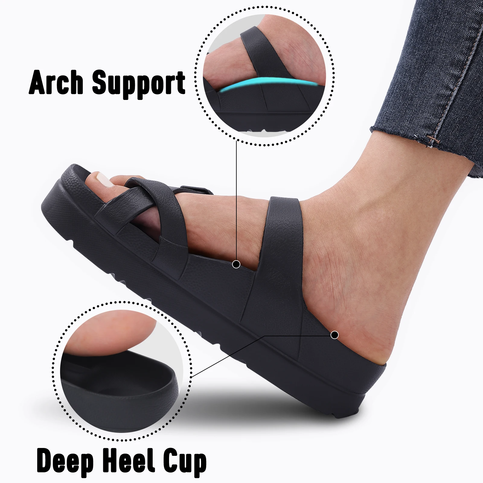 Women's Platform Clogs with Arch Support Adjustable Beach Sandals