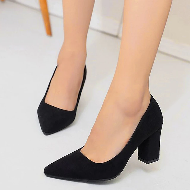 Women's Heels Pumps Suede Shoes Sexy Shoes Plus Size Party Outdoor Office Solid Colored High Heel Low Heel Chunky Heel Pointed Toe Elegant Sexy Minimalism Walking Suede Loafer