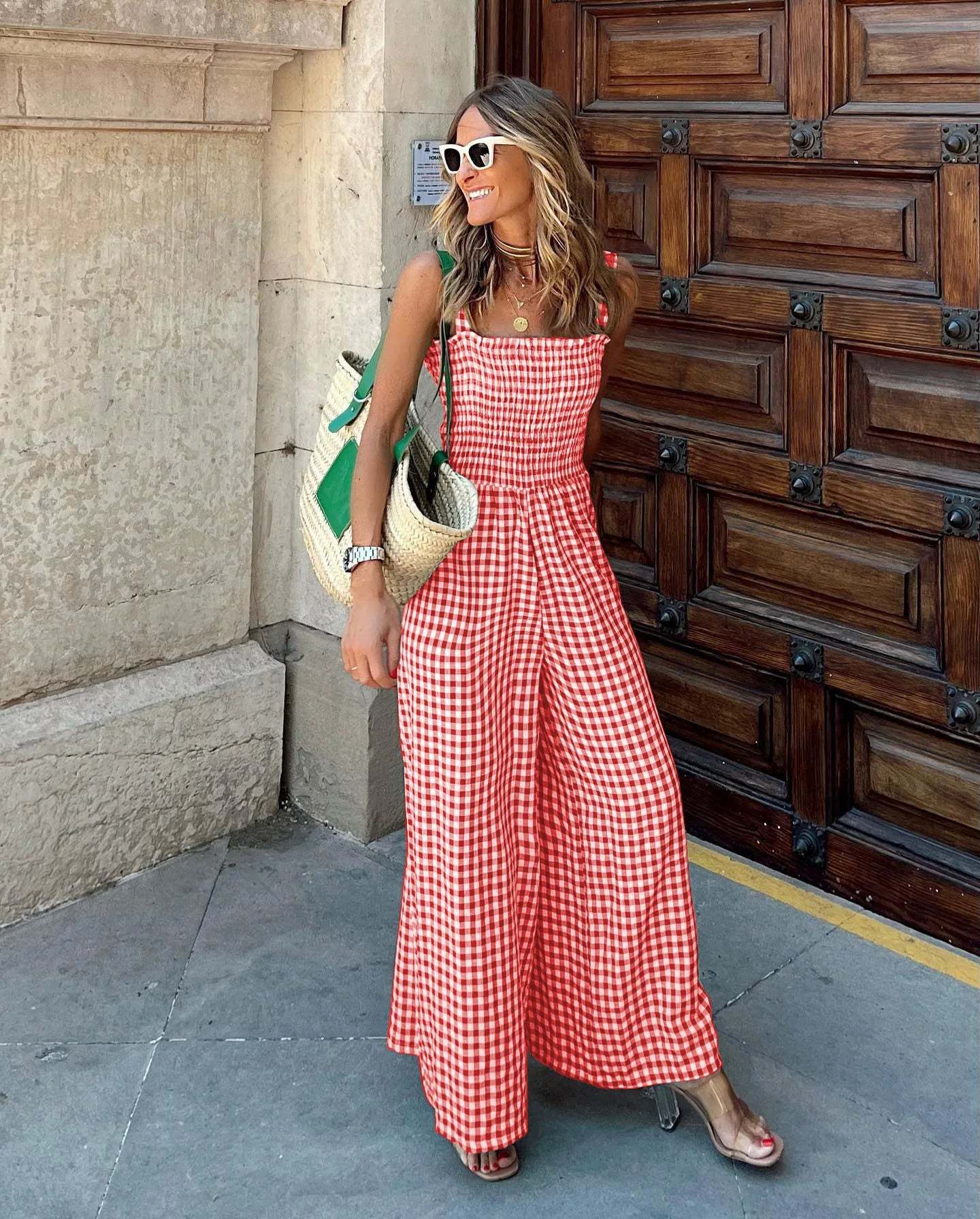 Gingham Wide-Leg Jumpsuit