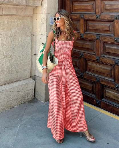 Gingham Wide-Leg Jumpsuit