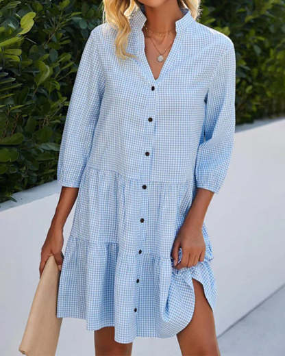 Elegant Checkered Tiered Shirt Dress