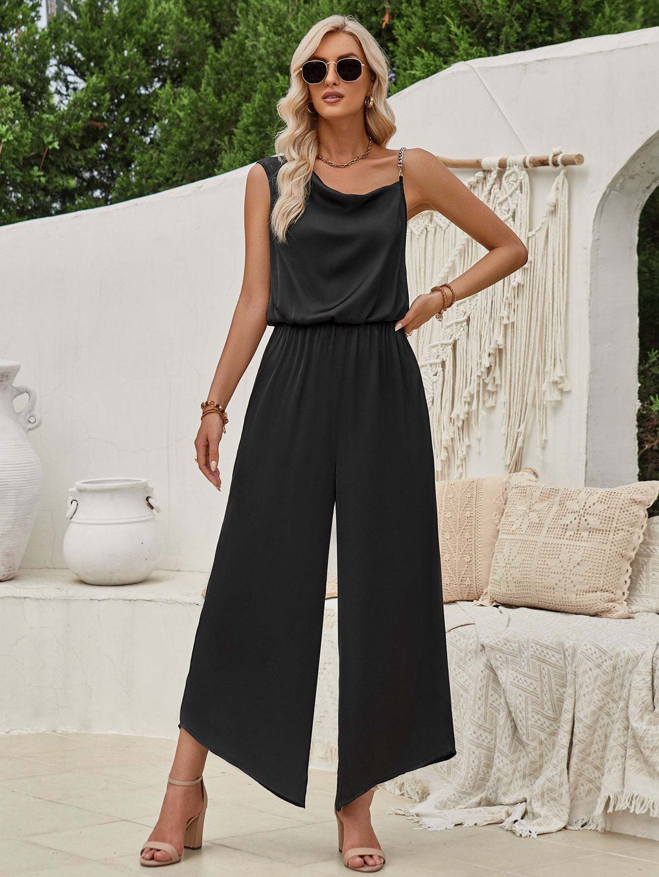 Elegant Wide-Leg Jumpsuit with Chain Straps