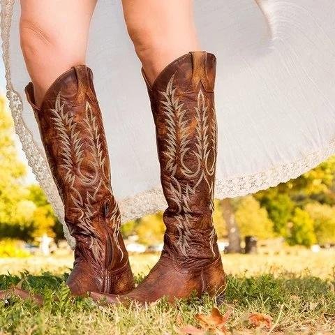 Knee High Western Cowboy Boots Pointed Toe Cowgirl Boots