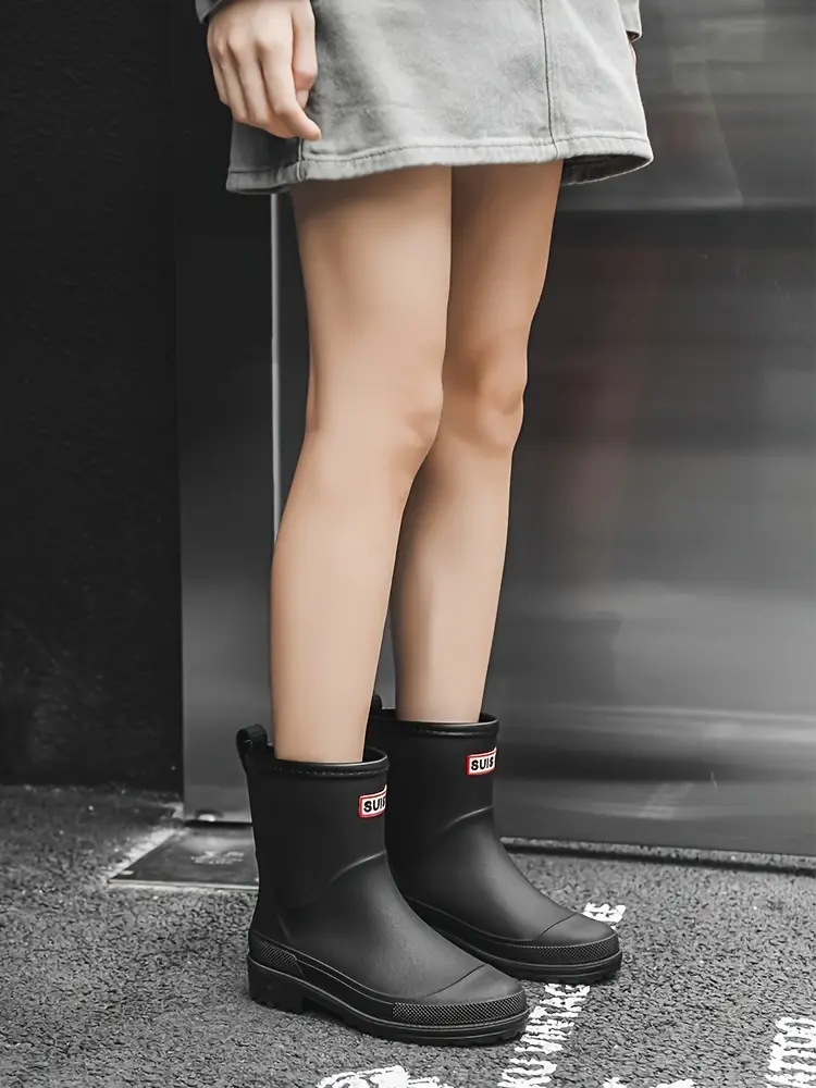 Women s Simple Waterproof Non slip Medium Top Rain Boots details 0