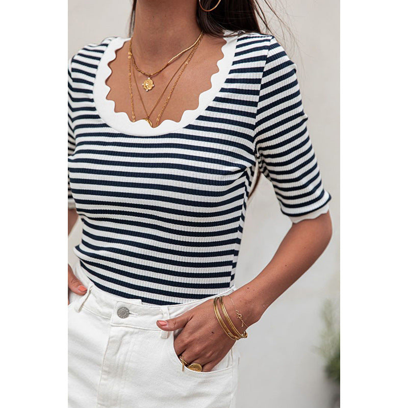 Nautical Scalloped Trim Knit Top
