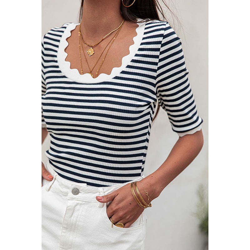 Nautical Scalloped Trim Knit Top