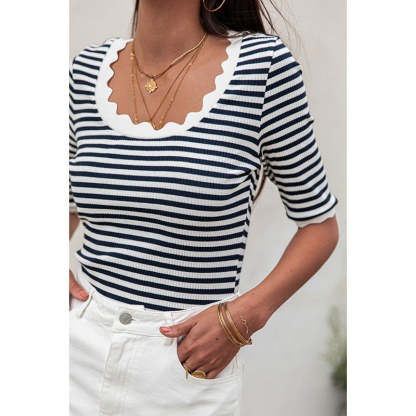 Nautical Scalloped Trim Knit Top