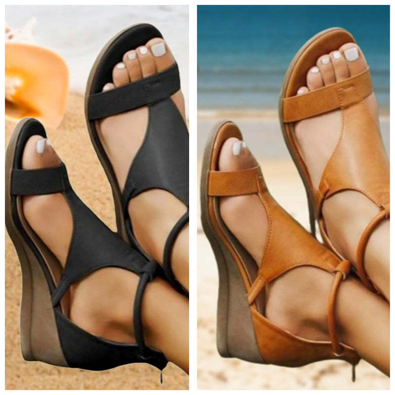 Orthopedic Leather Sandals with Heel