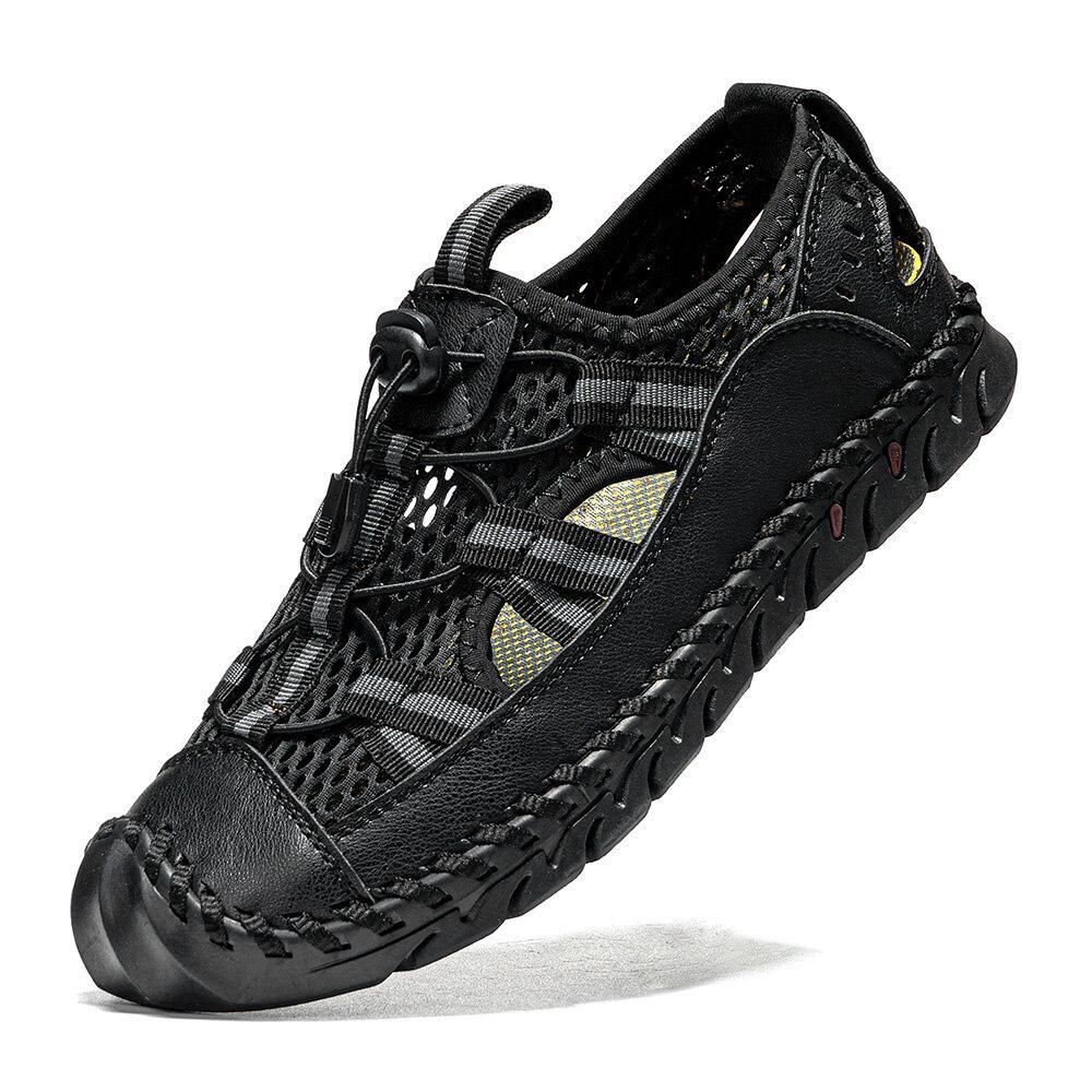 Men's Closed Toe Mesh Splicing Water Shoes Outdoor Microfiber Leather