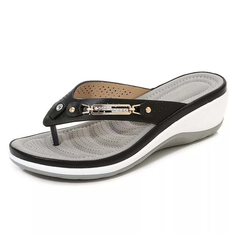 Women’s Arch Support Soft Cushion Leather Flip Flops Sandals