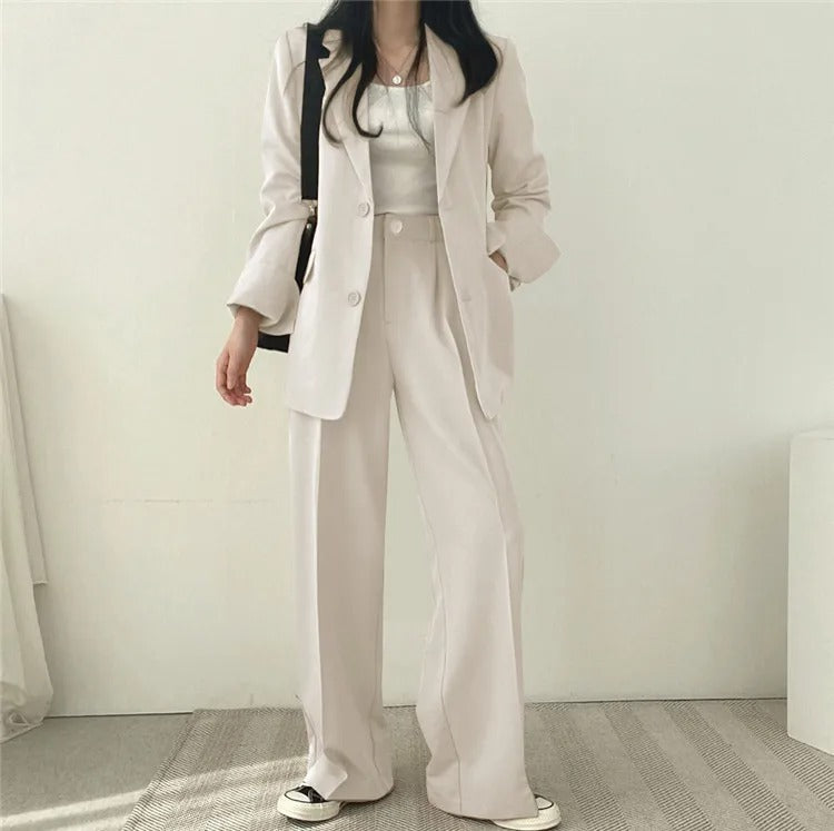 Plain Blazer and Straight Fit Pants Set
