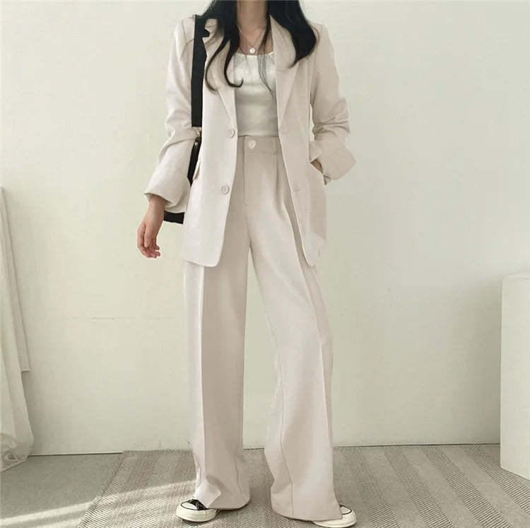 Plain Blazer and Straight Fit Pants Set