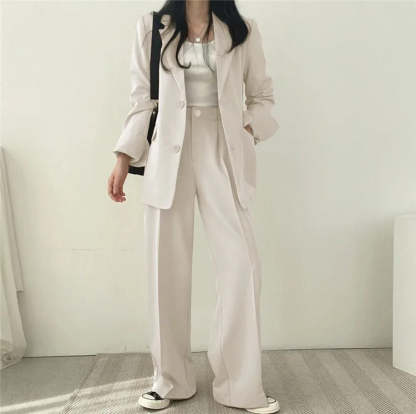 Plain Blazer and Straight Fit Pants Set