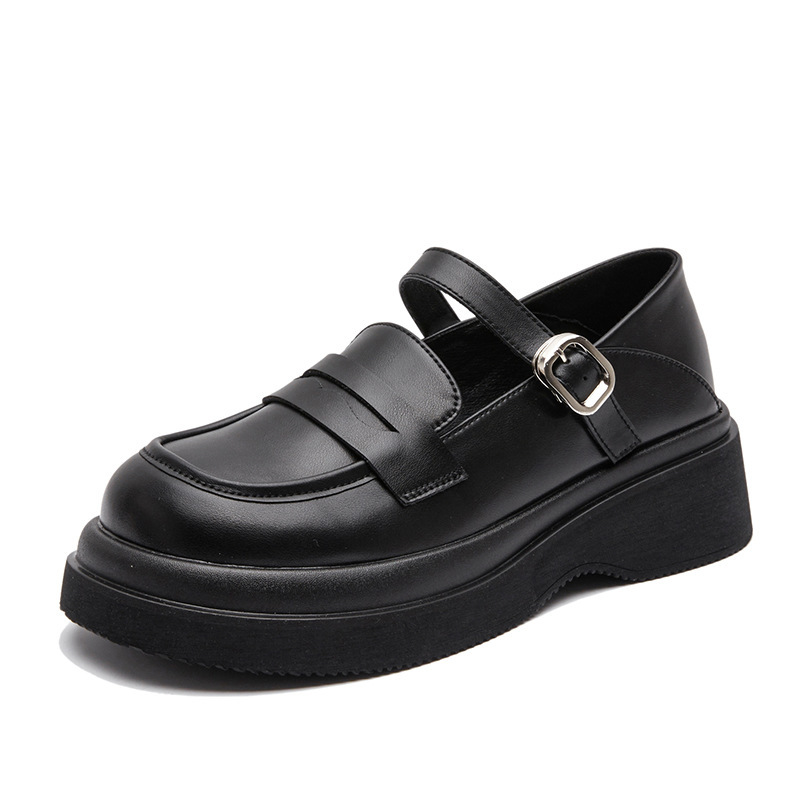 Round Toe Platform Mary Jane Loafers Buckle Strap Uniform Shoes