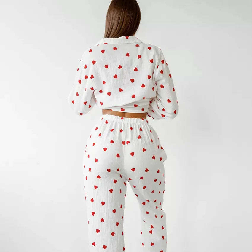 Heart Print Pink Pajama Set