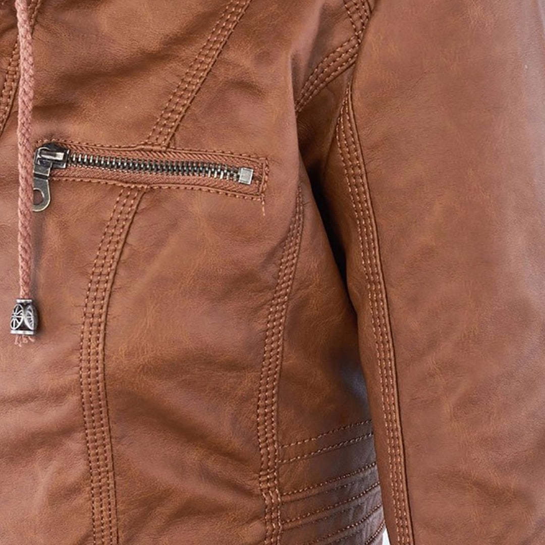 Vegan Leather Jacket With Detachable Hood