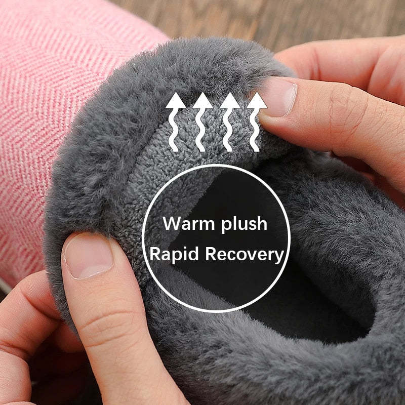 Women Cute Fur Slippers Heel Wrap Winter Footwear