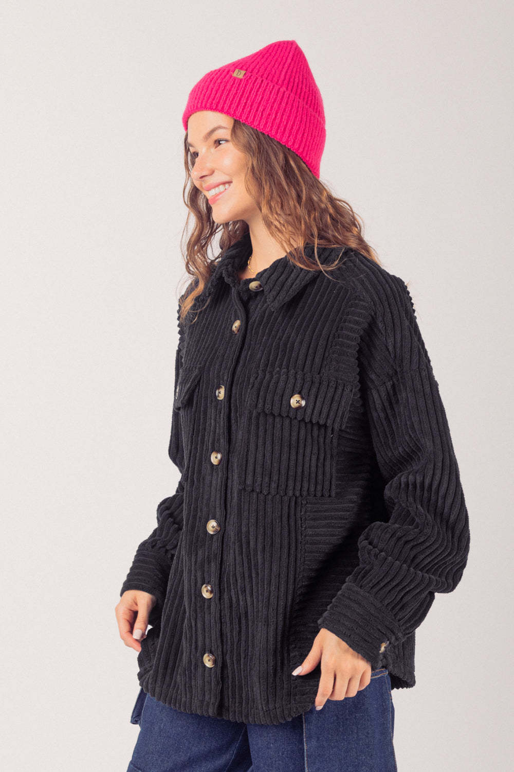 Autumn Corduroy Textured Button-Up Jacket