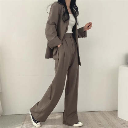 Plain Blazer and Straight Fit Pants Set