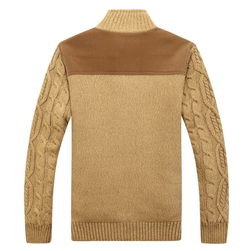 Knitted Cable Cardigan With Plush Inner Lining