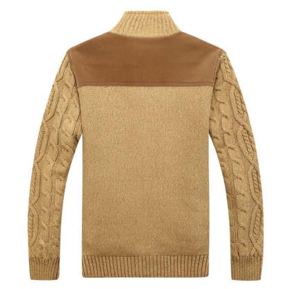Knitted Cable Cardigan With Plush Inner Lining