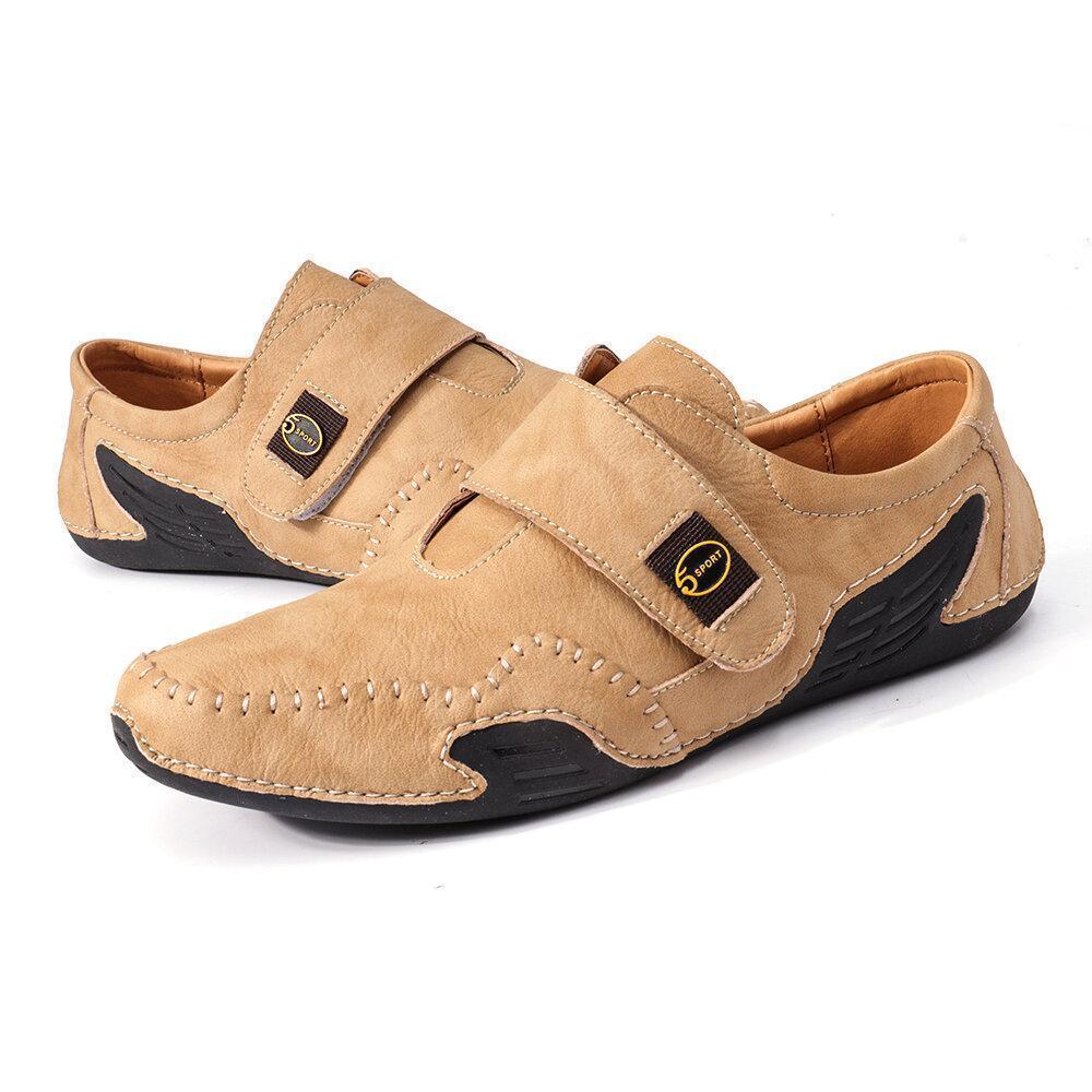 Men's Hand Stitching Leather Hook Loop Soft Casual Driving Shoes