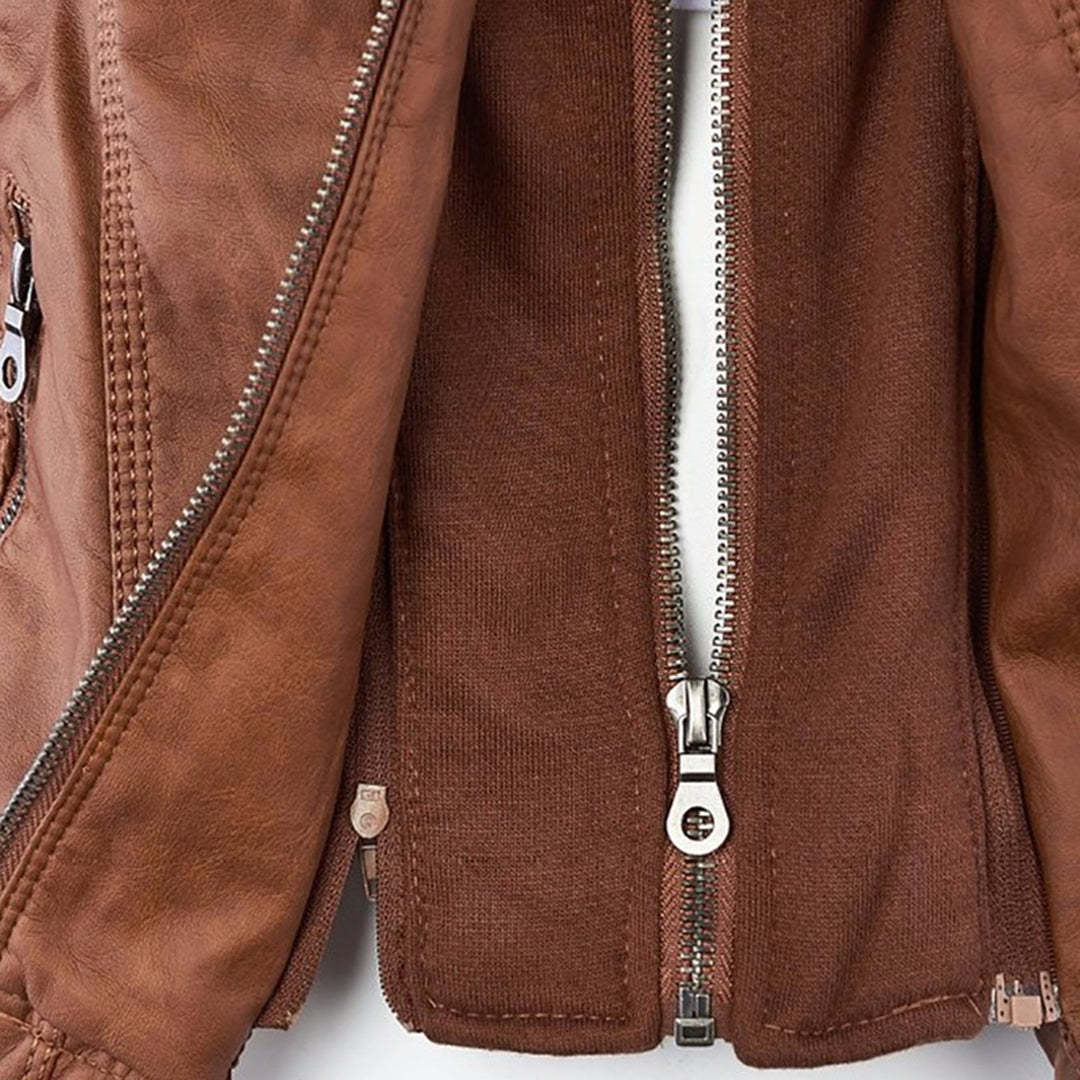 Vegan Leather Jacket With Detachable Hood