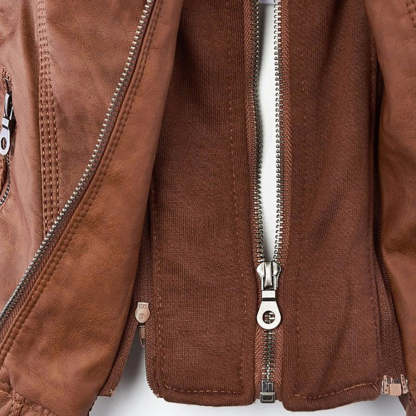 Vegan Leather Jacket With Detachable Hood