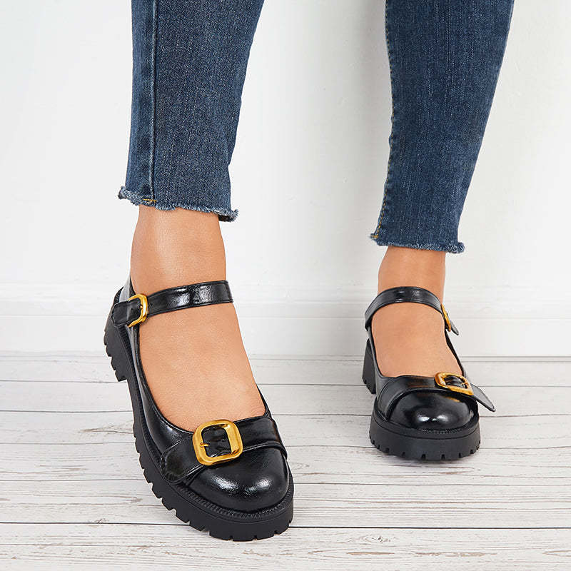 Retro Mary Jane Shoes Buckle Strap Platform Loafer School Shoes
