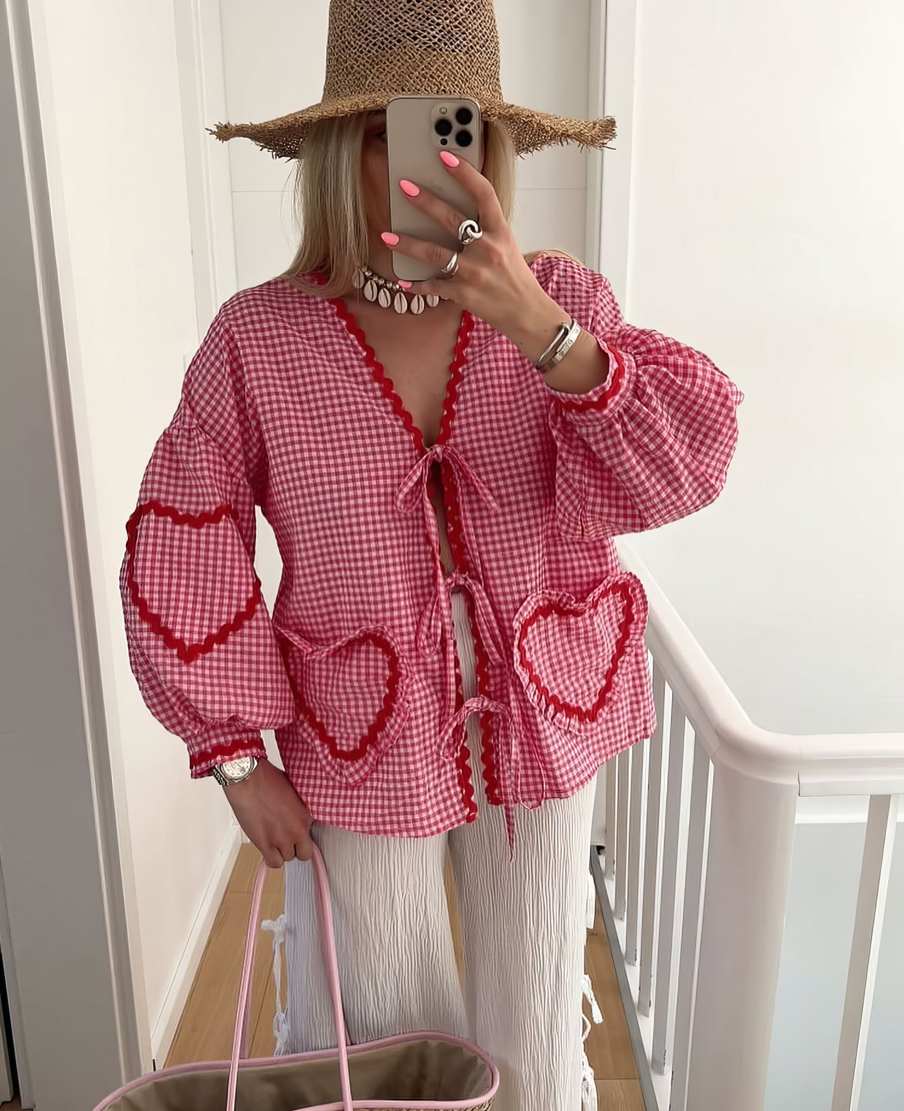Plaid Heart Lace-Up Shirt