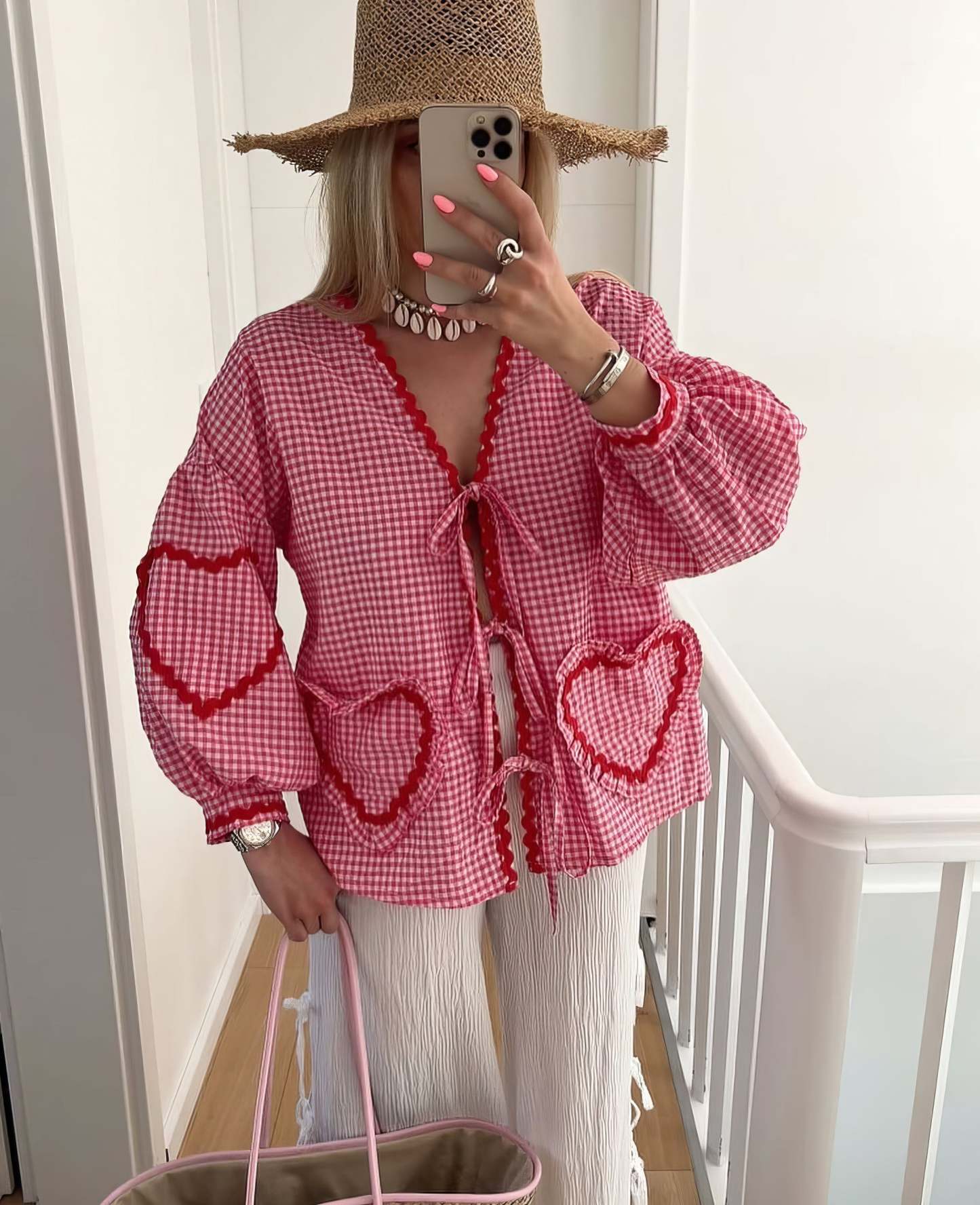 Plaid Heart Lace-Up Shirt