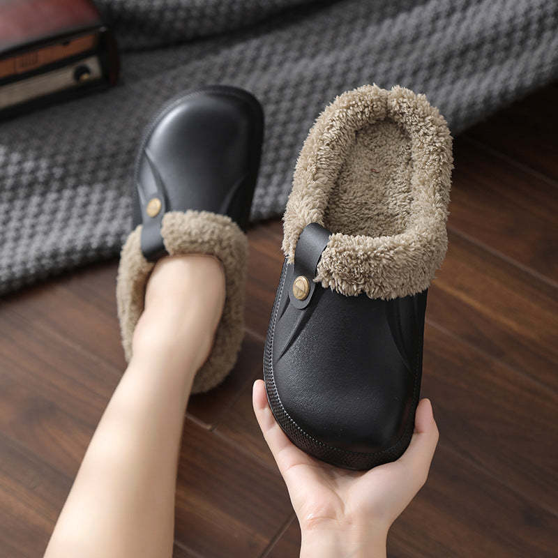 Plush Winter Slippers Women Heel Support Waterproof Slides