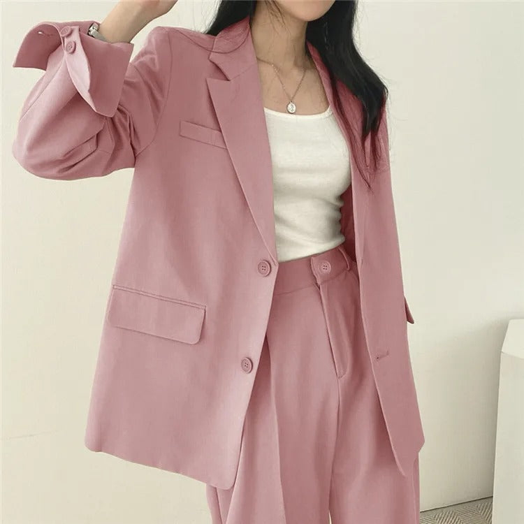 Plain Blazer and Straight Fit Pants Set