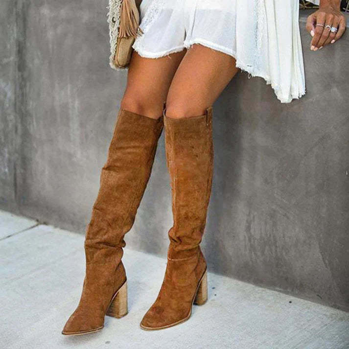 High block heel suede boots for a boho chic and comfortable look