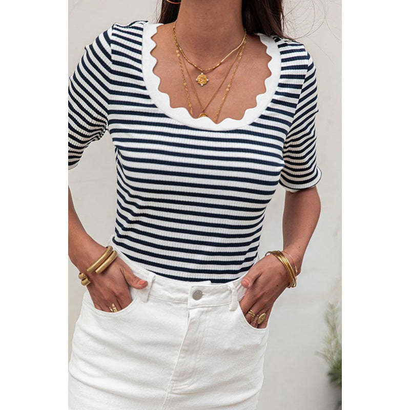 Nautical Scalloped Trim Knit Top