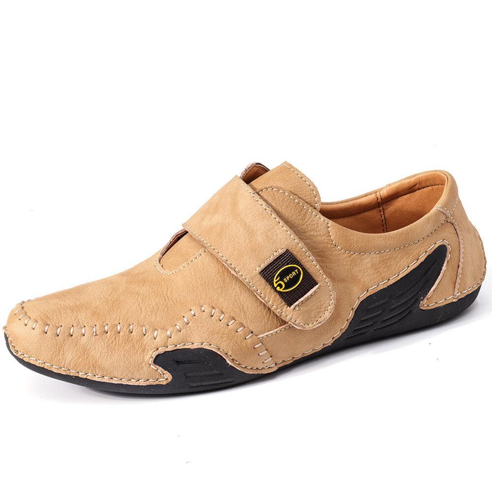 Men's Hand Stitching Leather Hook Loop Soft Casual Driving Shoes