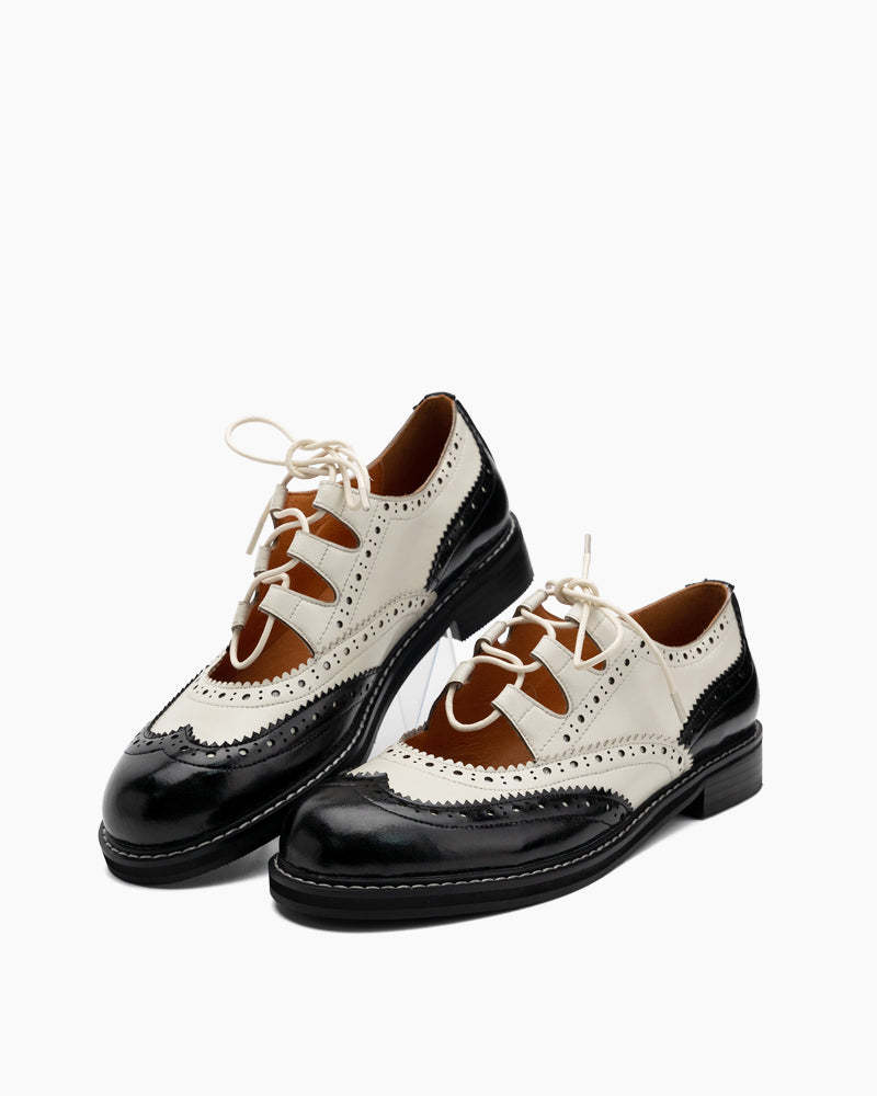 Women's Lace-Up Wingtip Perforated Leather Oxfords