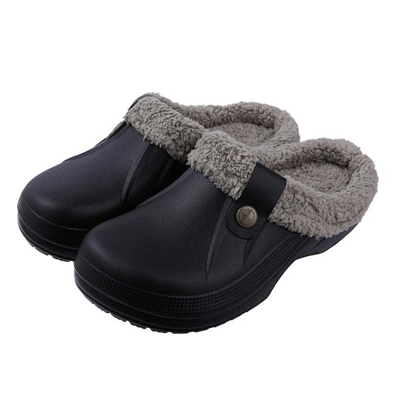 Plush Winter Slippers Women Heel Support Waterproof Slides