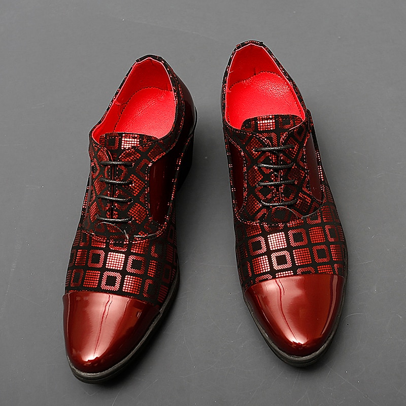 Men's Oxfords Derby Shoes Dress Shoes Height Increasing Shoes Vintage Classic Wedding Christmas Party & Evening Patent Leather PU Height Increasing Lace-up Black White Red Fall Winter 2024 - $59.99 &ndash;P4