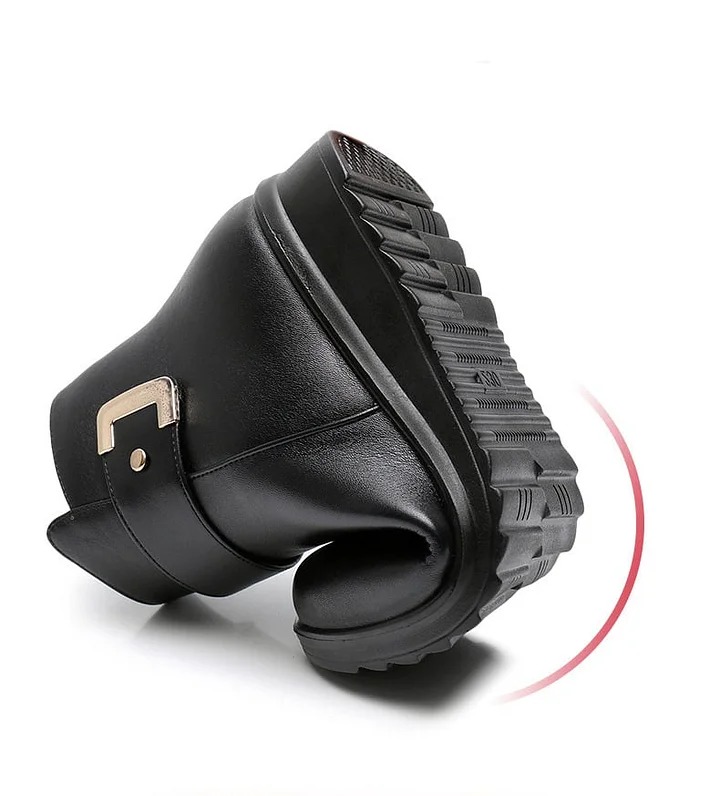 Orthopedic Women Arch Support Leather Metal Buckle Velvet Boots