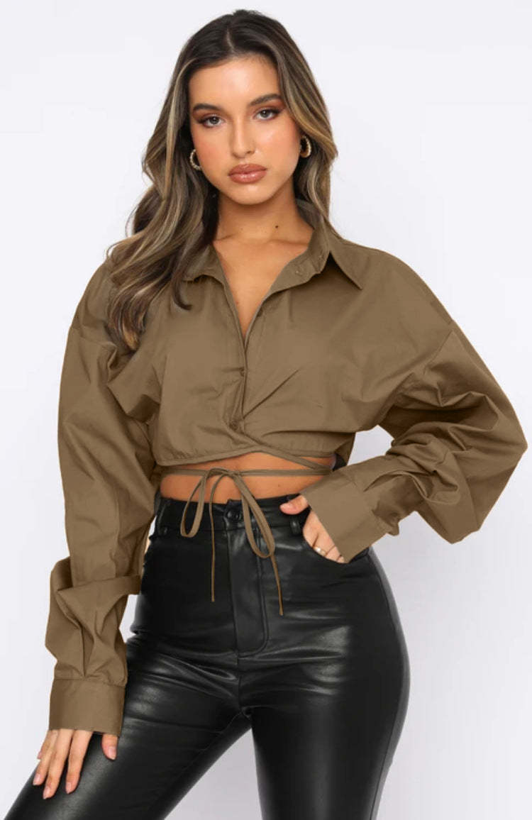 Tie-Front Cropped Shirt