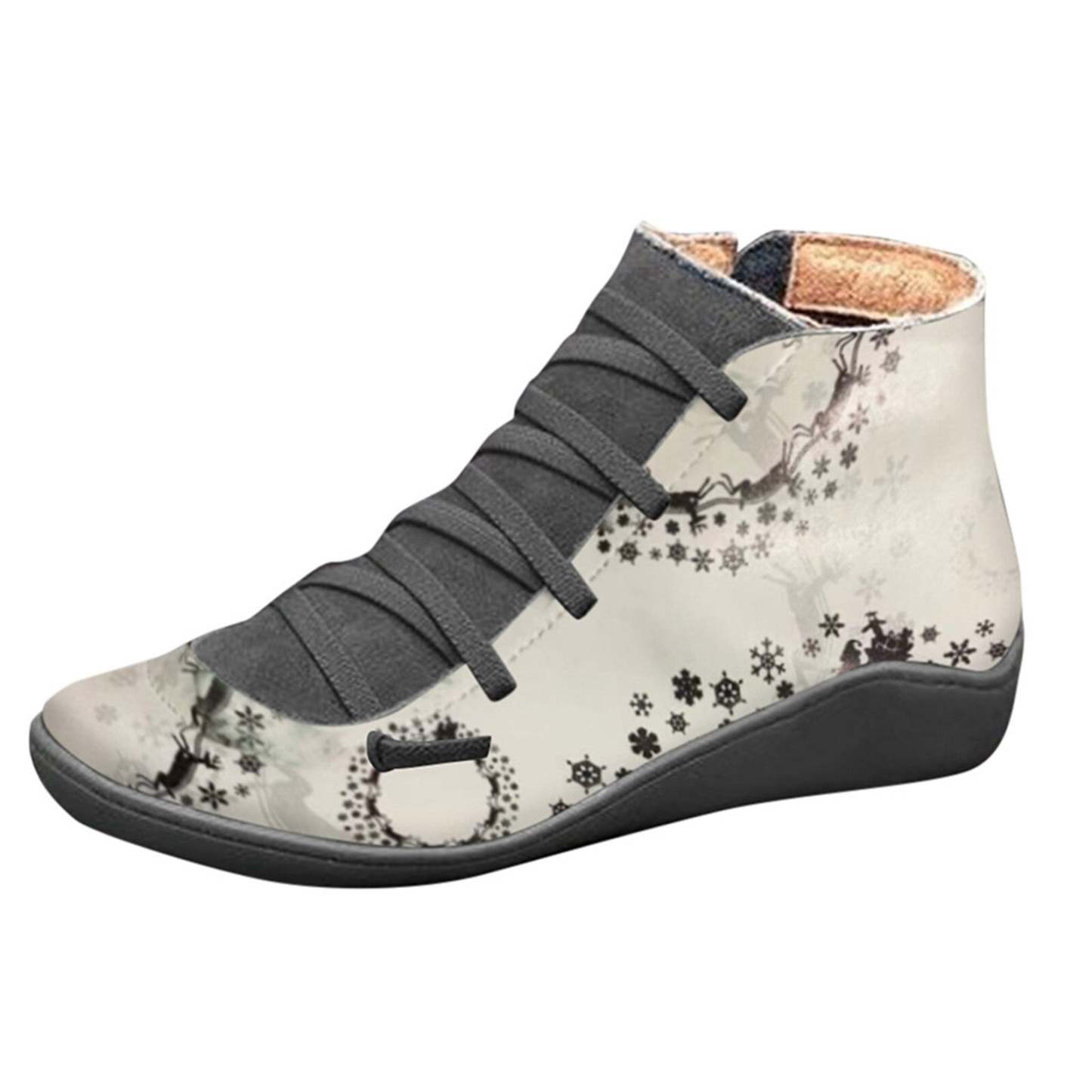 Women Boots Leather Chrismas Santa Orthopedic Shoes