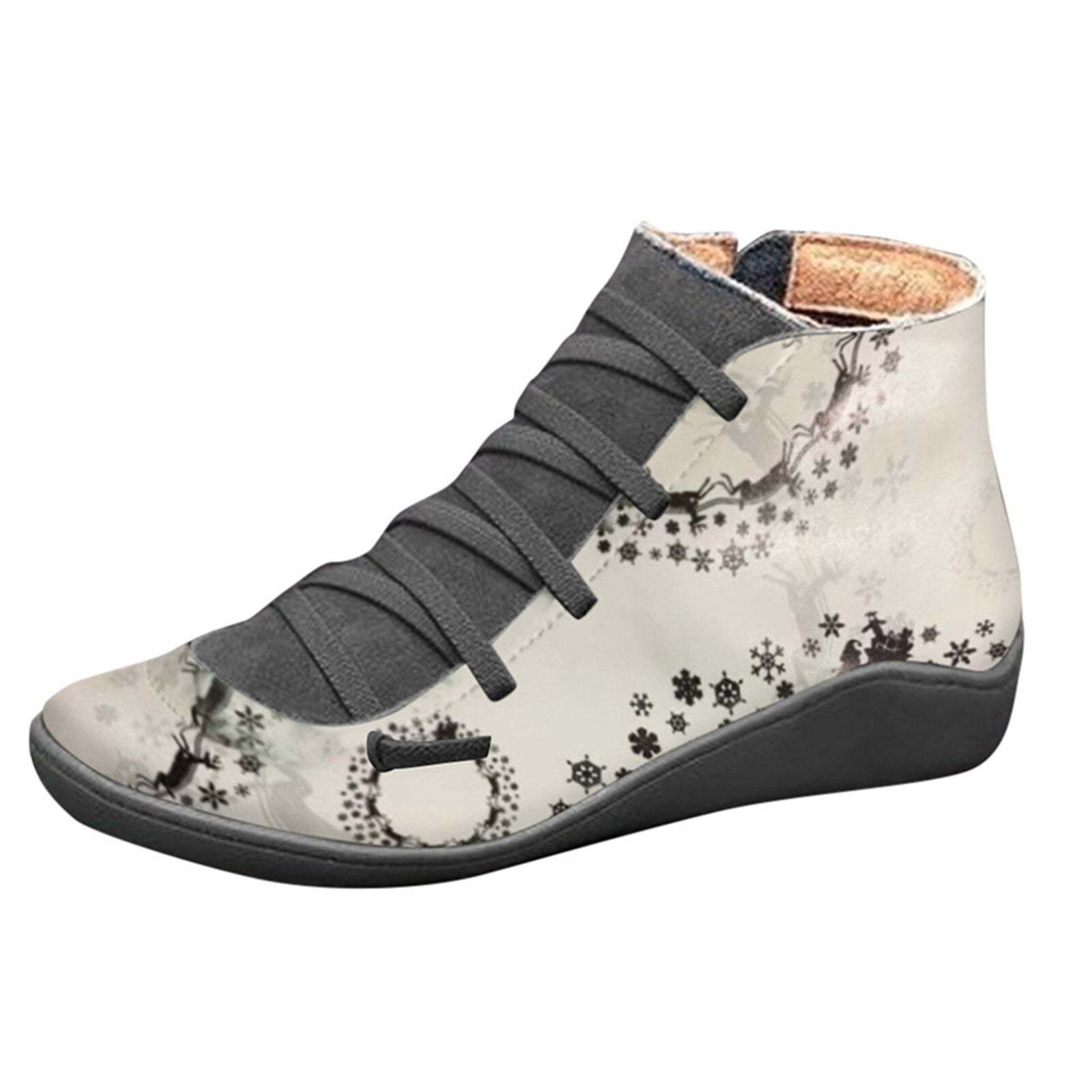 Women Boots Leather Chrismas Santa Orthopedic Shoes
