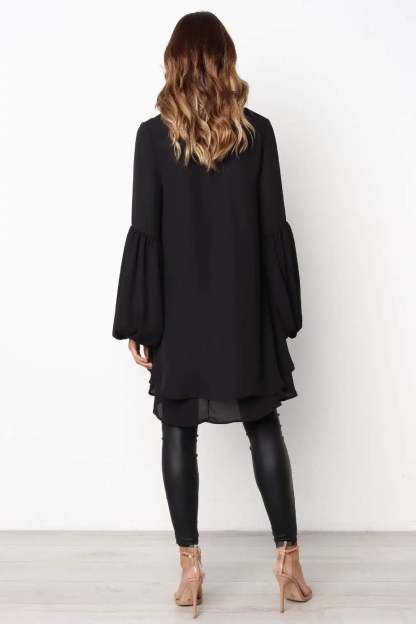 Asymmetrical Lantern Sleeve Round Neck Blouse