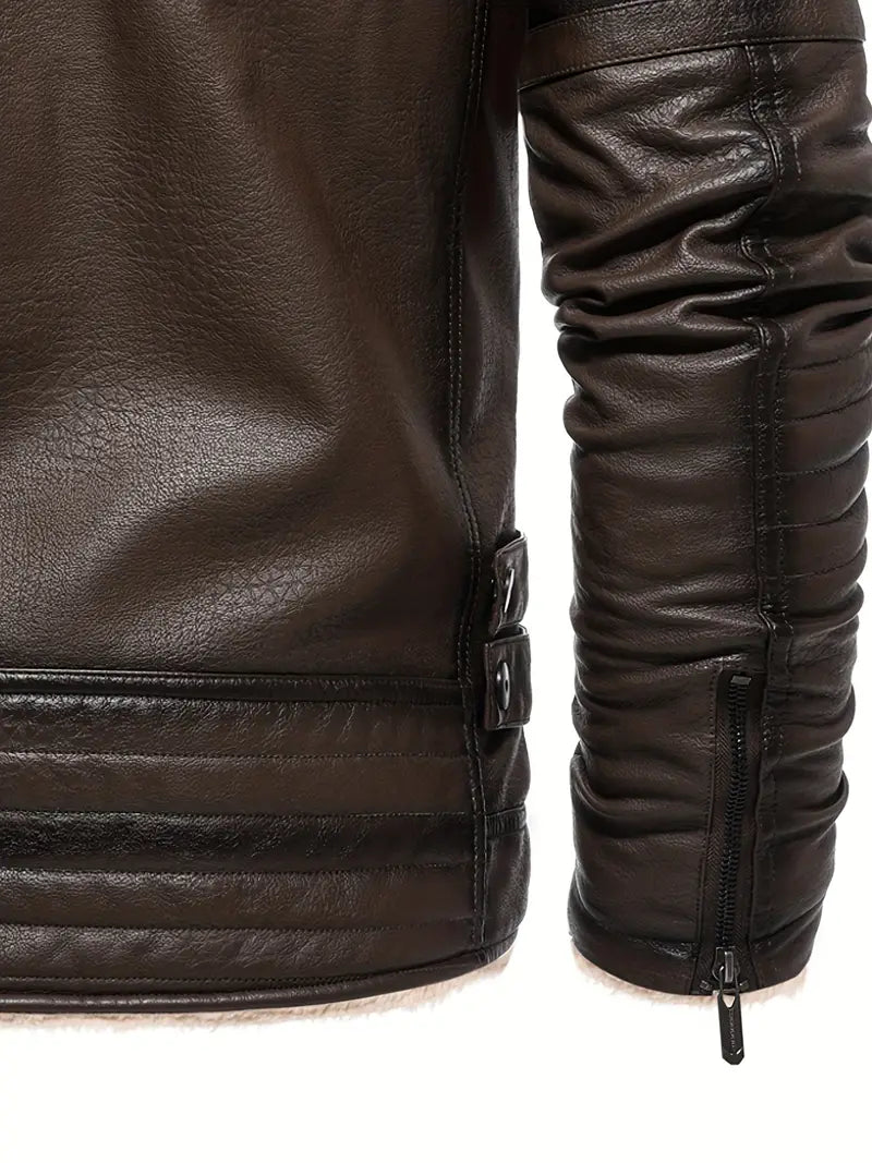 Quilted Vegan Leather Jacket with Shearling Collar