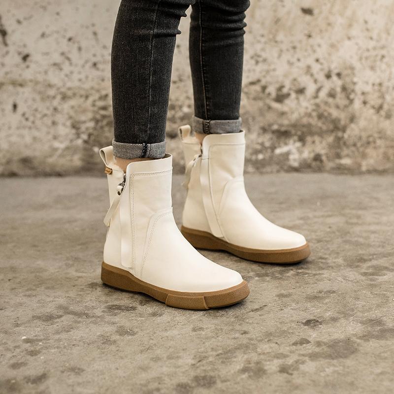 Waxing Leather Chelsea Boots Handmade British Boots Double Zip Fleece Lined Snow Boots