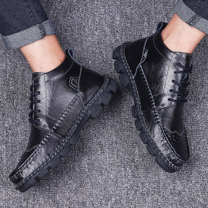 Men Leather Ankle Boots Round Toe Casual Orthopedic Shoes