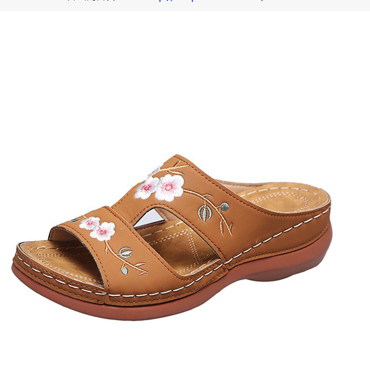 Premium Flower Embroidered Arch Support Anti-Slip Wedges Sandal